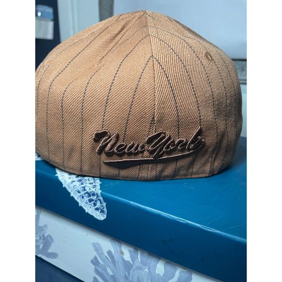 NY Pinstripe Hat Brown with Embroidered‎ NY and New York in Back XL 7 3/4 - Picture 4 of 4